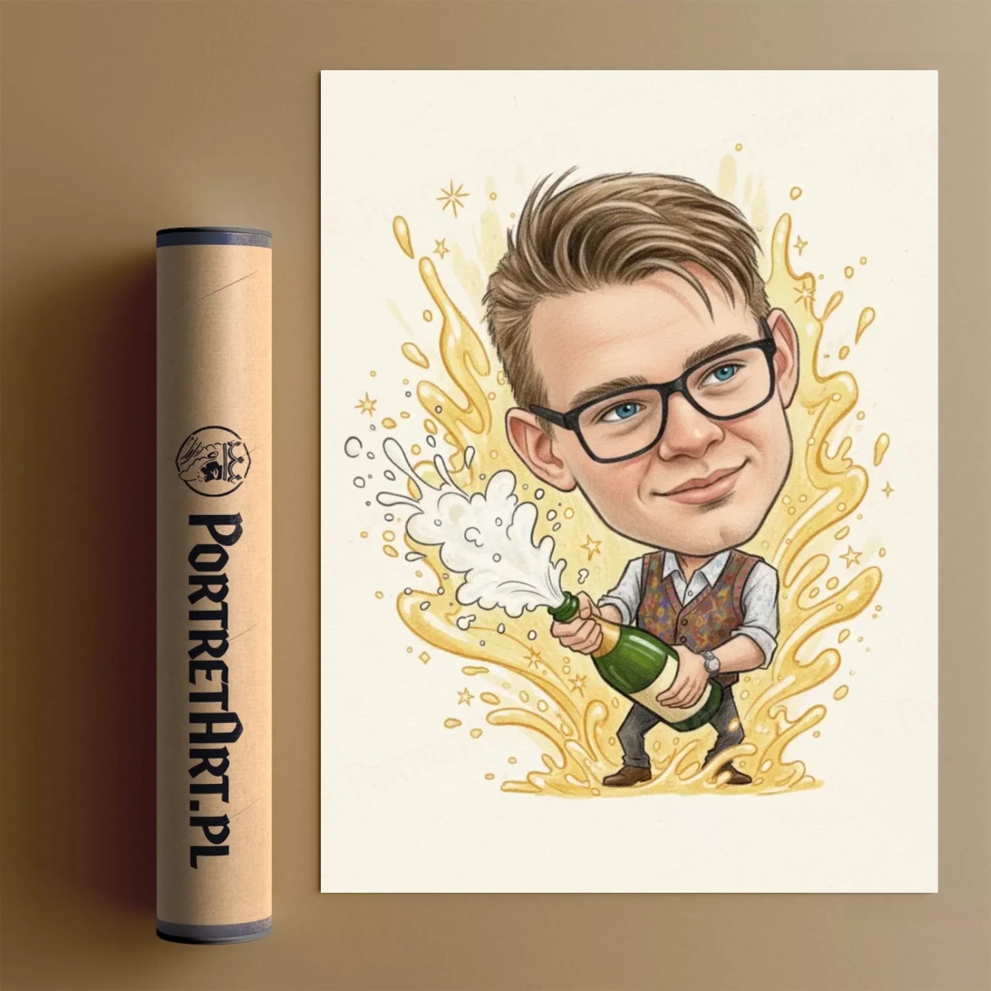 Szampan Leje Się Strumieniami - Karykatura ze zdjęcia