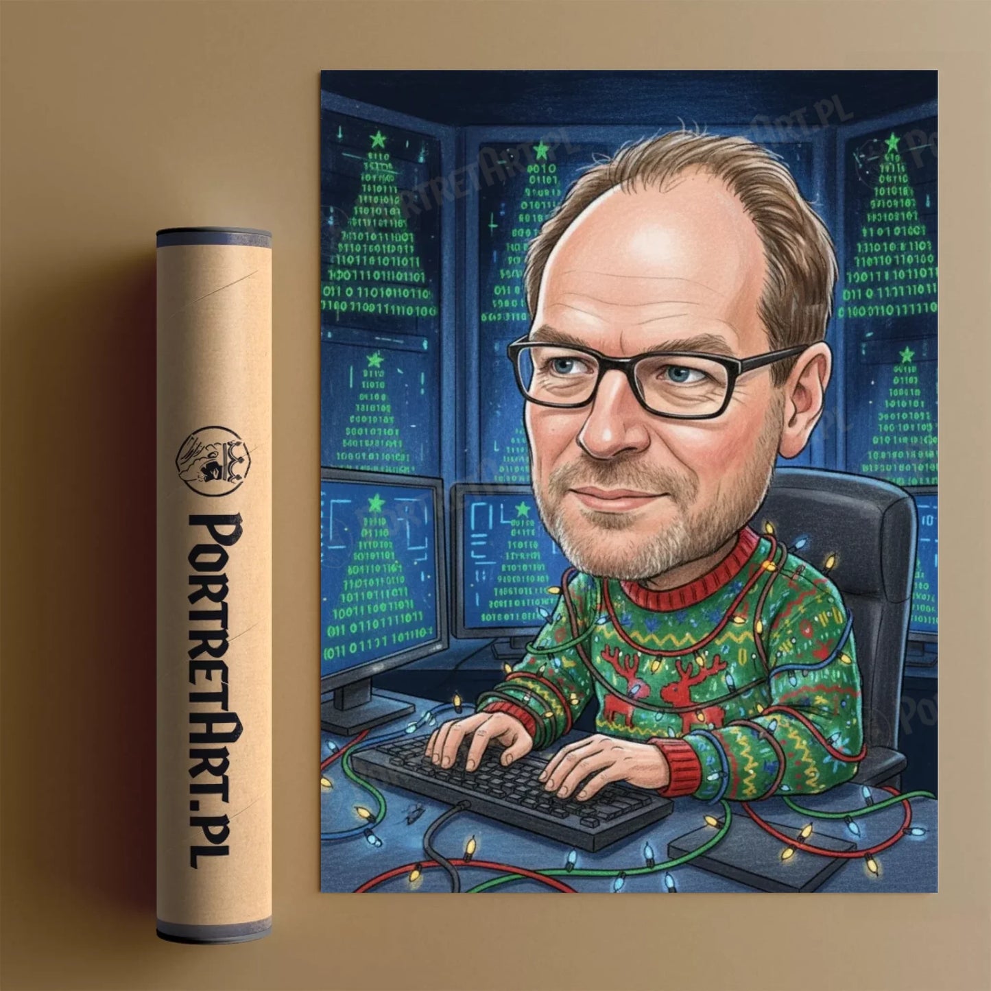 Informatyk Programista Wersja Świąteczna - Karykatura ze zdjęcia