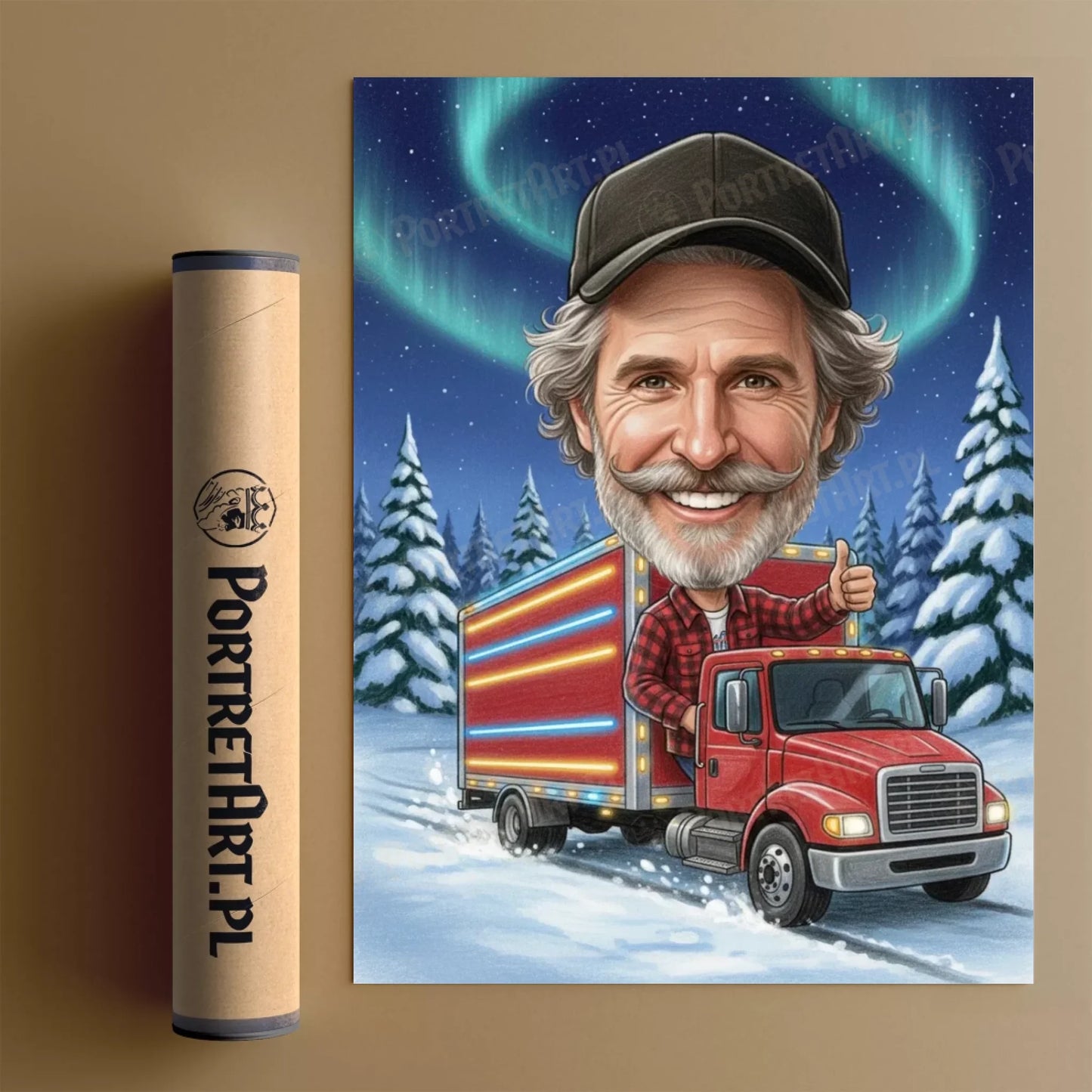 Kierowca Ciężarówki Wersja Świąteczna - Karykatura ze zdjęcia