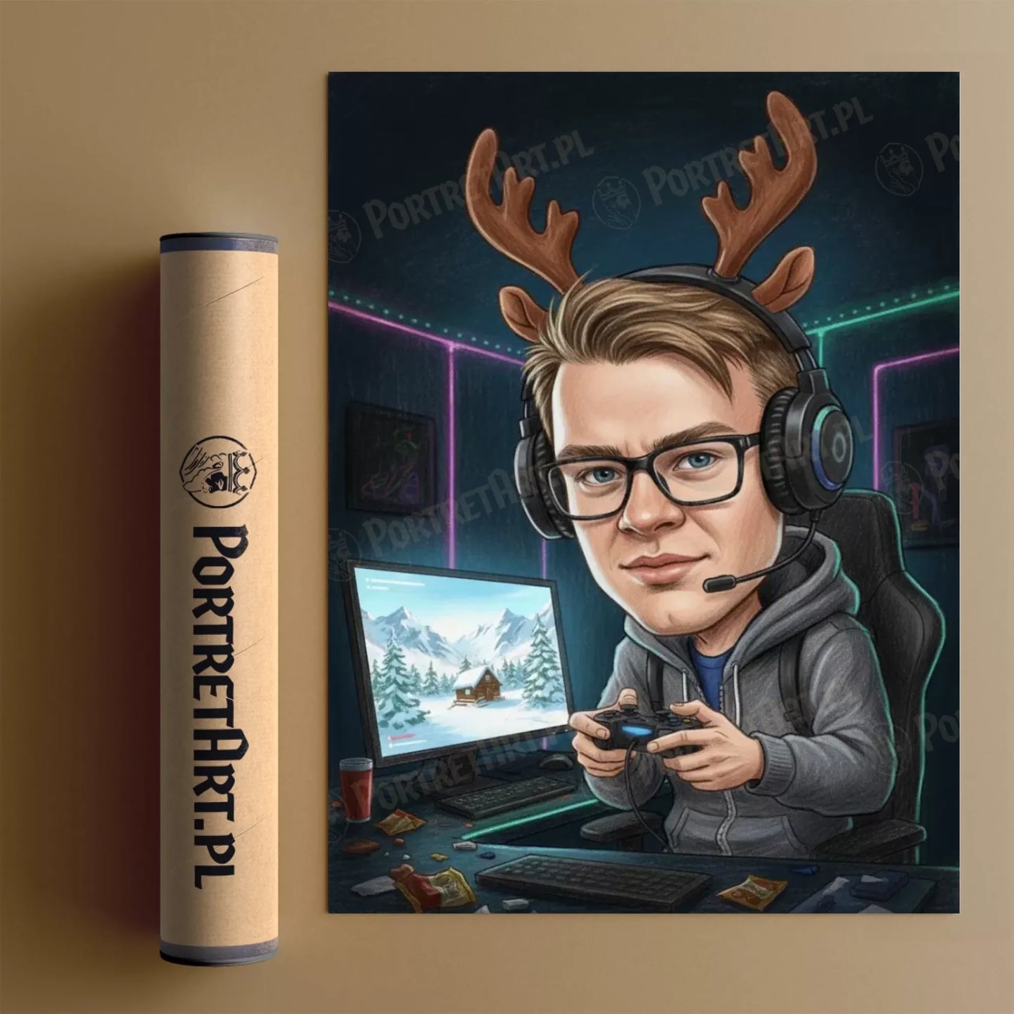 Gamer Wersja Świąteczna - Karykatura ze zdjęcia