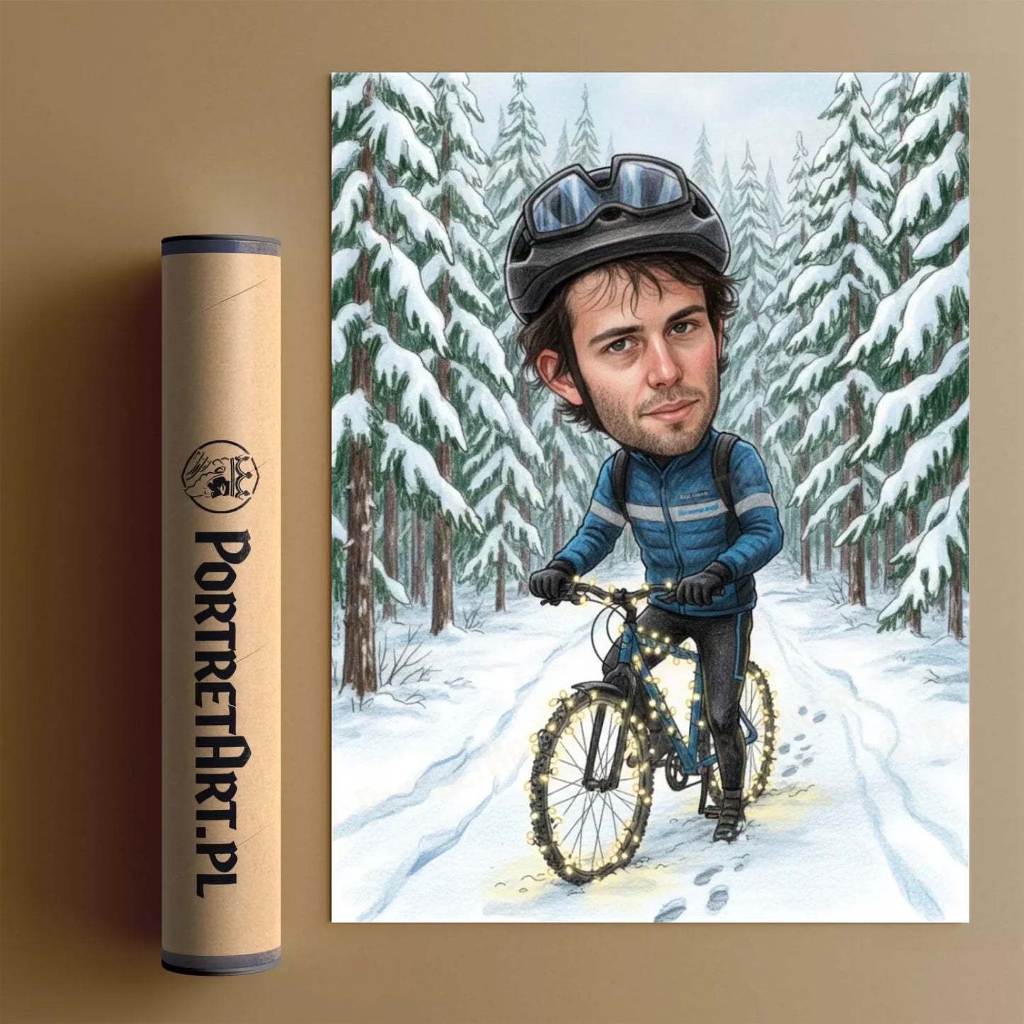 Rowerzysta Wersja Świąteczna - Karykatura ze zdjęcia