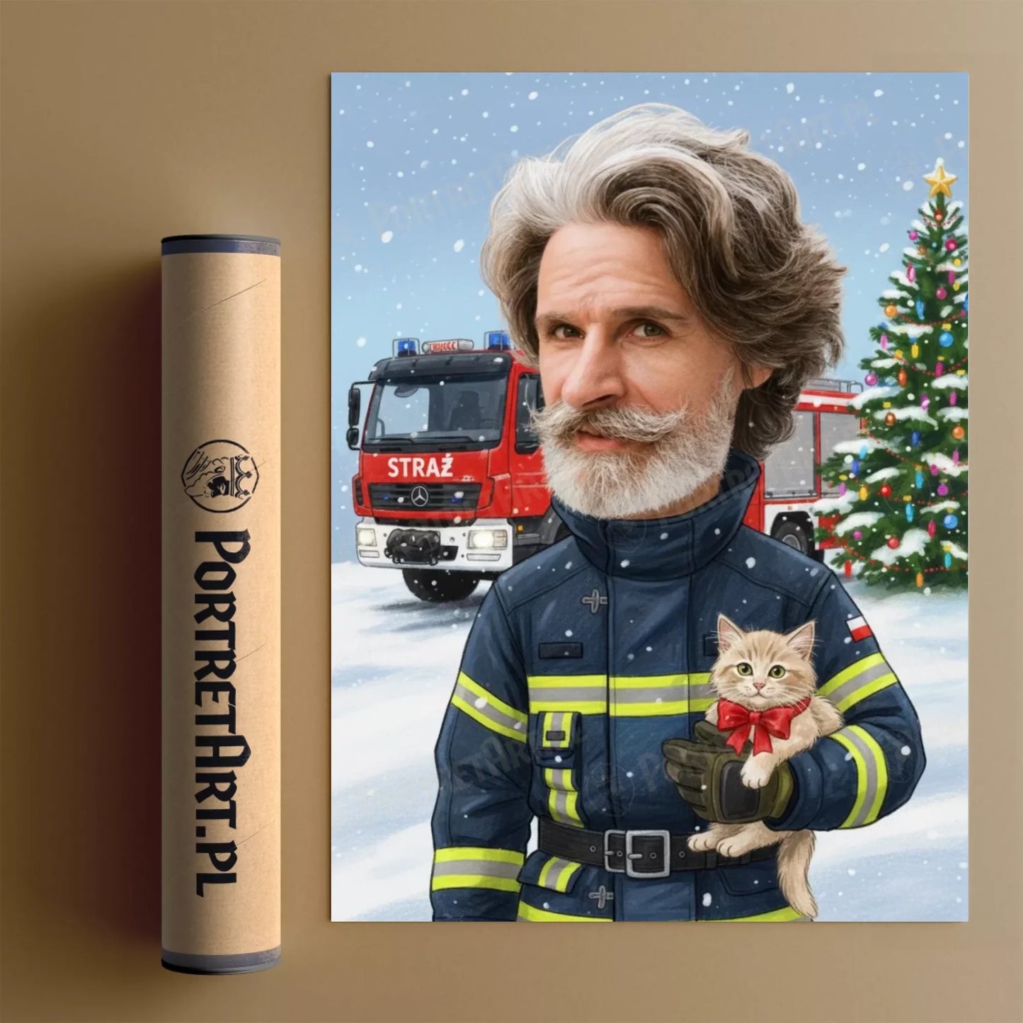 Straż Pożarna Wersja Świąteczna - Karykatura ze zdjęcia
