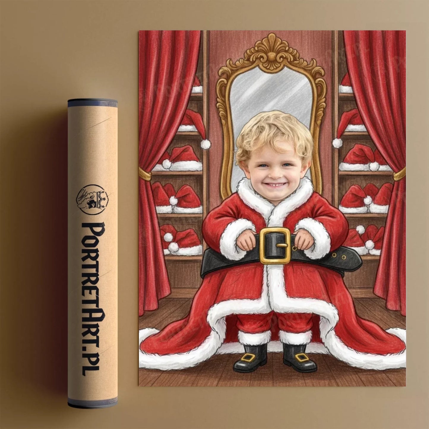 Mini Mikołaj w Garderobie - Karykatura ze zdjęcia