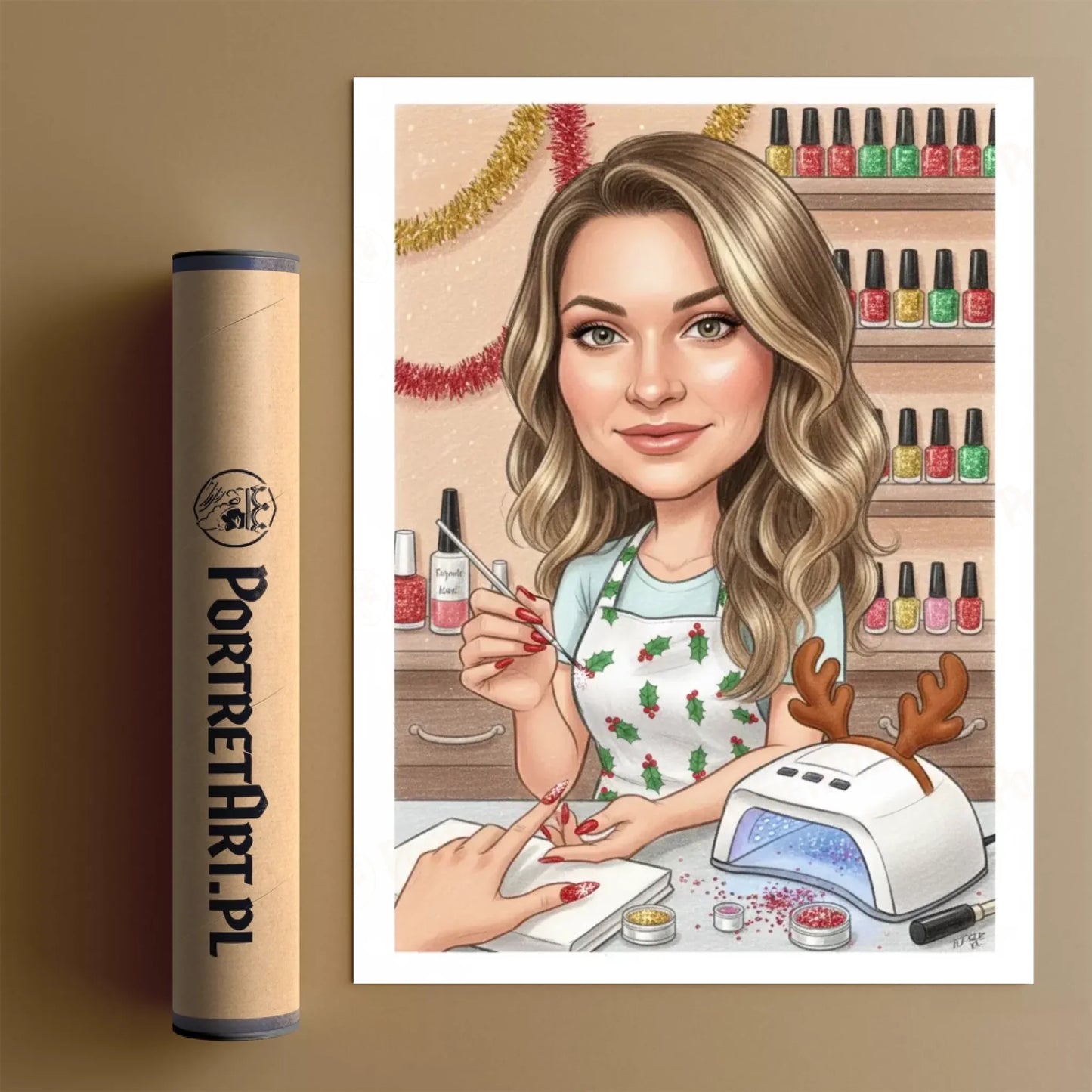Świąteczna Stylistka Paznokci - Karykatura ze zdjęcia