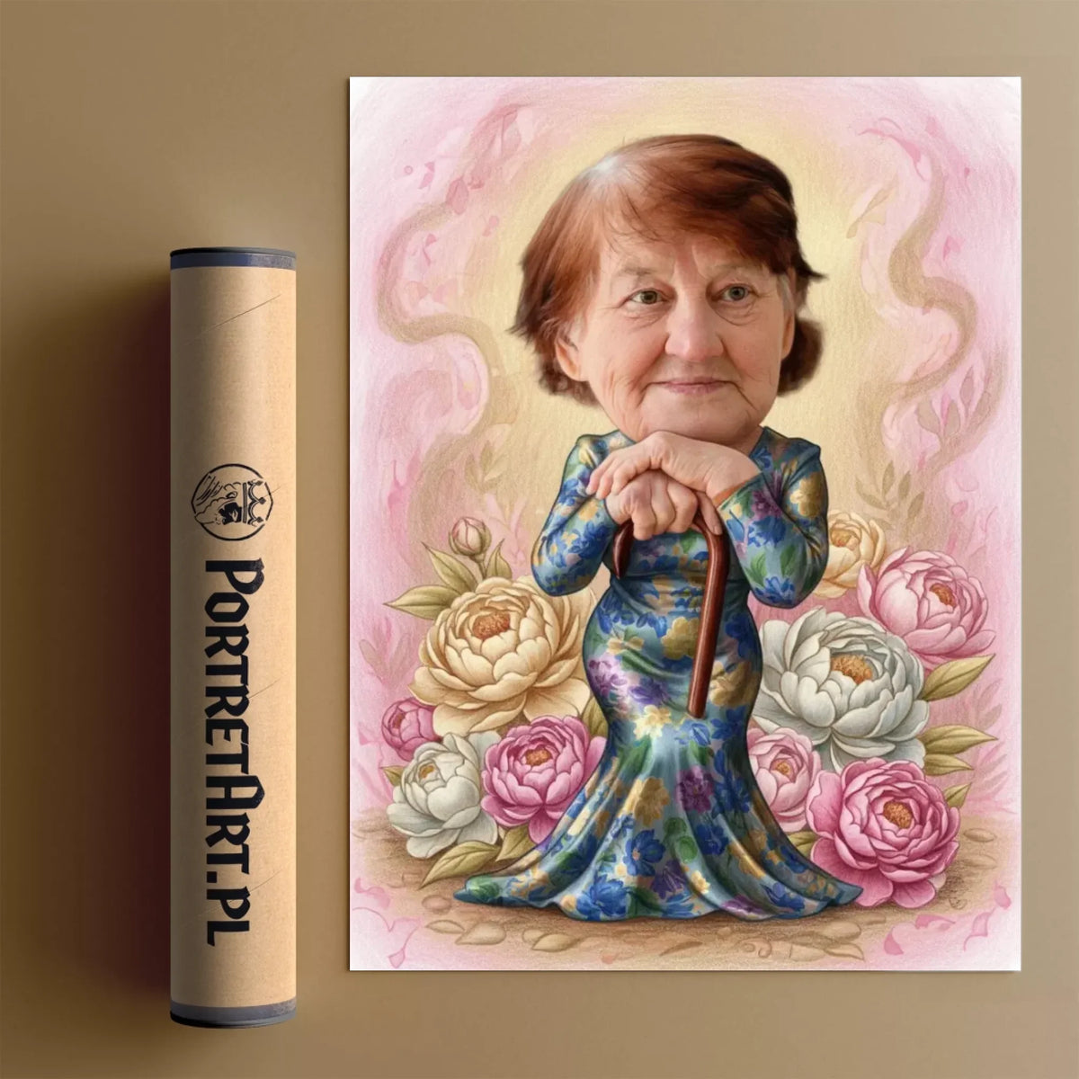 Floral Glamour Babcia - Karykatura ze zdjęcia