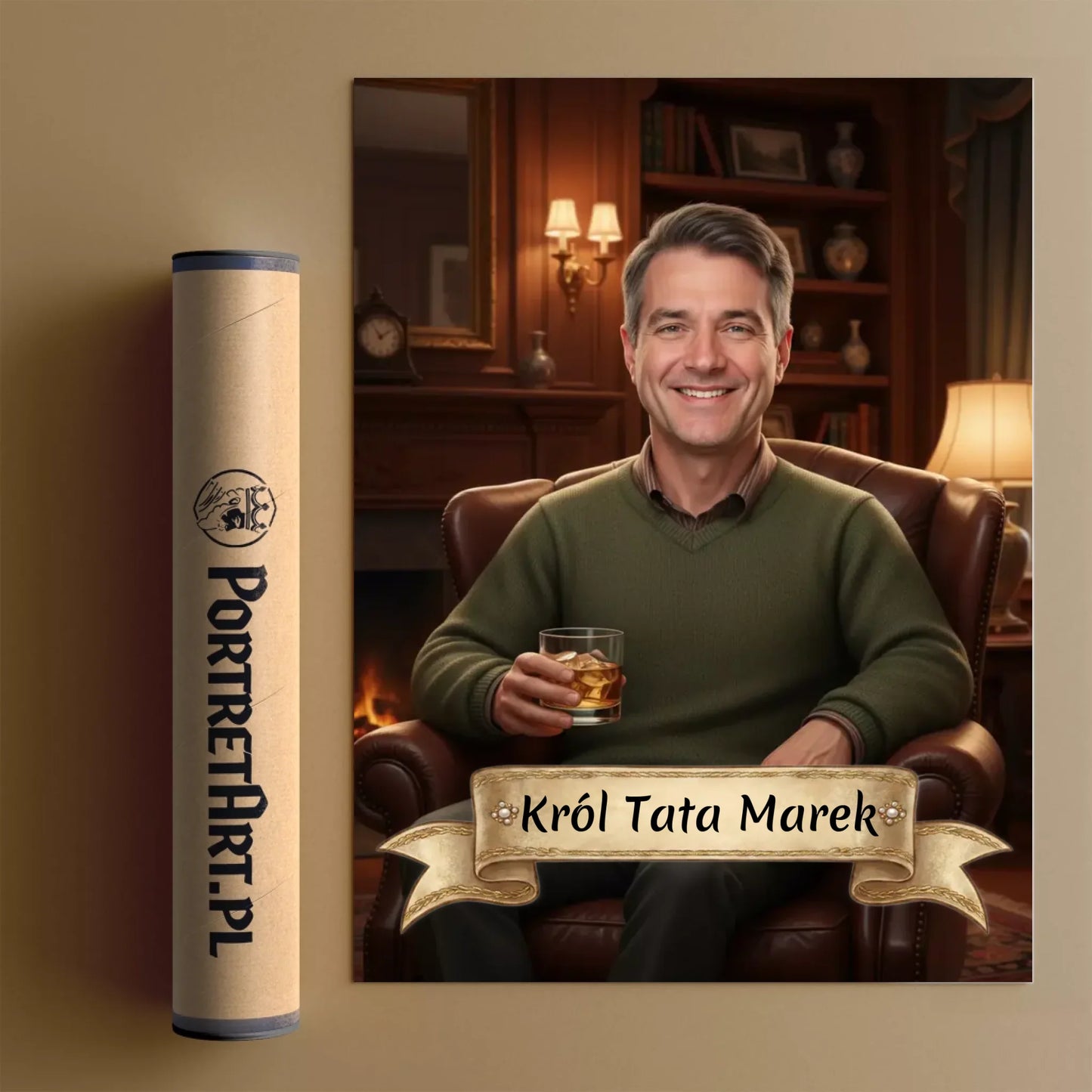 Gentleman w fotelu drinkiem - Karykatura ze zdjęcia