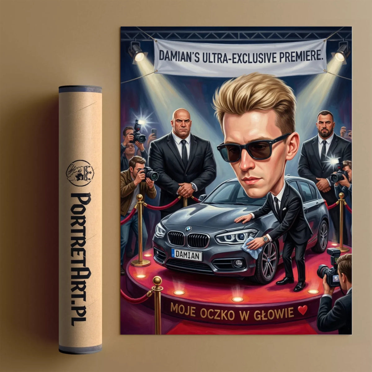 On i jego auto - Karykatura ze zdjęcia