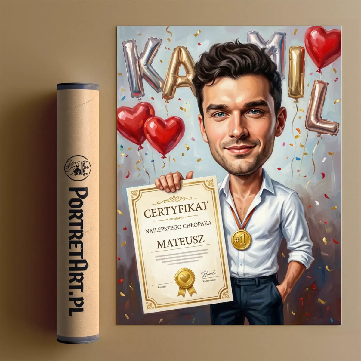 Certyfikat Balonowy - Karykatura ze zdjęcia