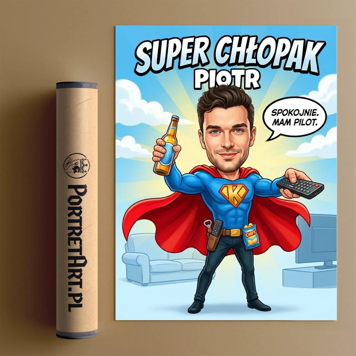 Superbohater po godzinach - Karykatura ze zdjęcia