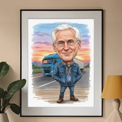 Kierowca ciężarówki – Karykatura ze zdjęcia