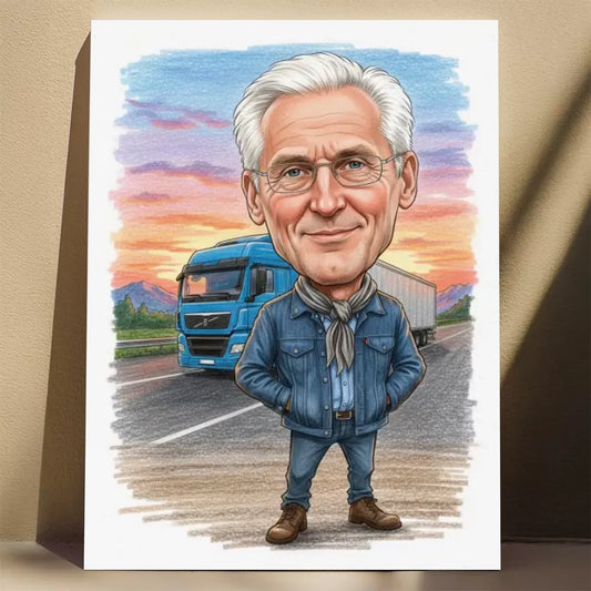Kierowca ciężarówki – Karykatura ze zdjęcia
