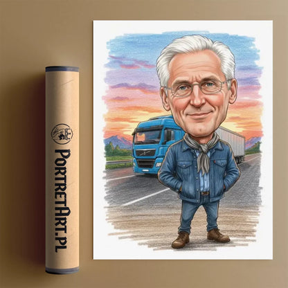 Kierowca ciężarówki – Karykatura ze zdjęcia