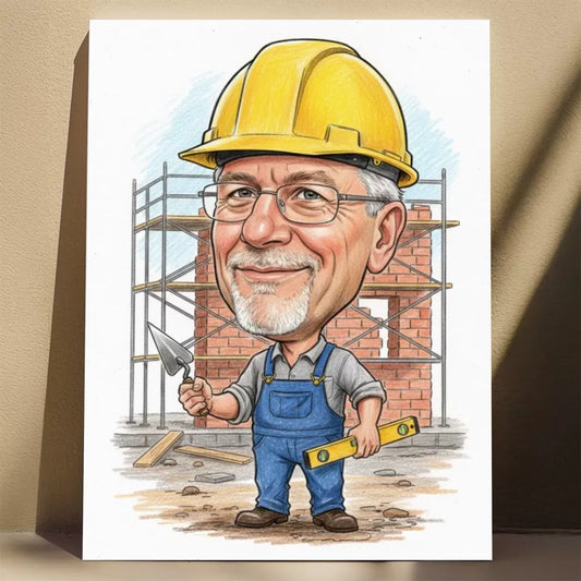 Pracownik budowlany – Karykatura ze zdjęcia
