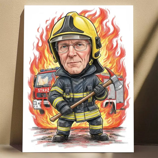 Strażak – Karykatura ze zdjęcia