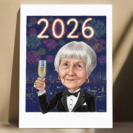 Fajerwerki nad Miastem 2026 - Karykatura ze zdjęcia