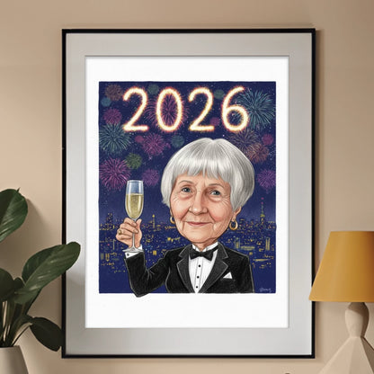 Fajerwerki nad Miastem 2026 - Karykatura ze zdjęcia