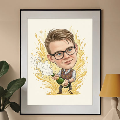 Szampan Leje Się Strumieniami - Karykatura ze zdjęcia