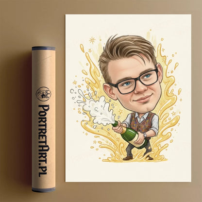 Szampan Leje Się Strumieniami - Karykatura ze zdjęcia