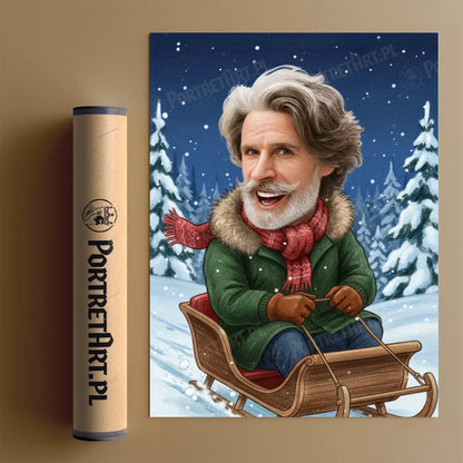 Kulig w Lesie - Karykatura ze zdjęcia