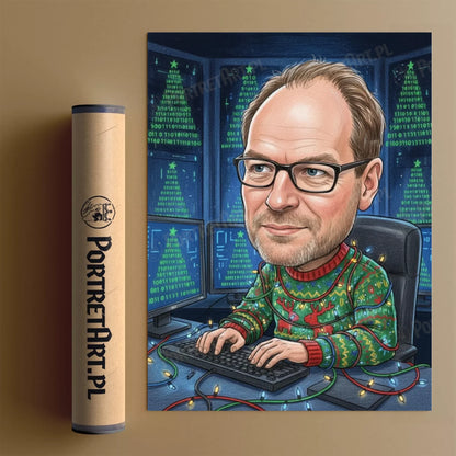Informatyk Programista Wersja Świąteczna - Karykatura ze zdjęcia