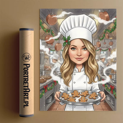 Świąteczny Szef Kuchni - Karykatura ze zdjęcia