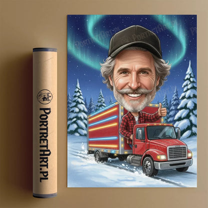 Kierowca Ciężarówki Wersja Świąteczna - Karykatura ze zdjęcia