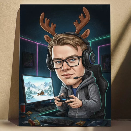 Gamer Wersja Świąteczna - Karykatura ze zdjęcia