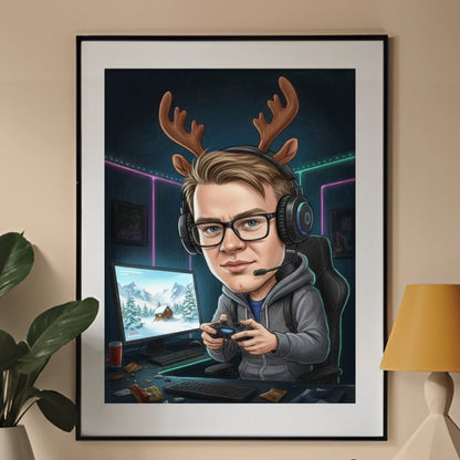 Gamer Wersja Świąteczna - Karykatura ze zdjęcia