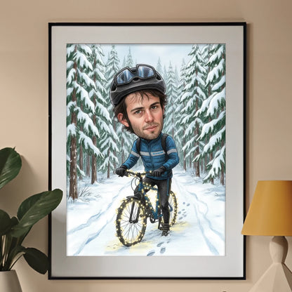 Rowerzysta Wersja Świąteczna - Karykatura ze zdjęcia