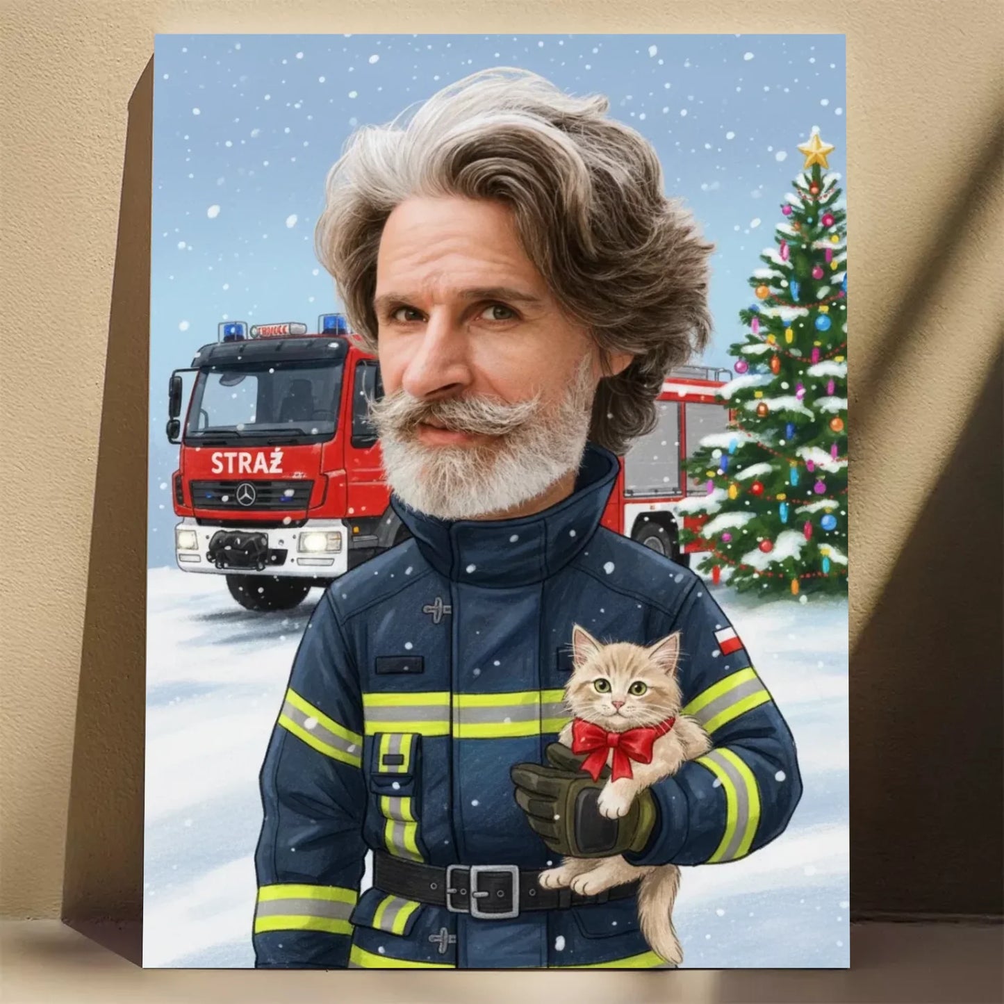 Straż Pożarna Wersja Świąteczna - Karykatura ze zdjęcia