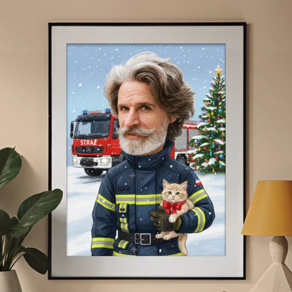 Straż Pożarna Wersja Świąteczna - Karykatura ze zdjęcia