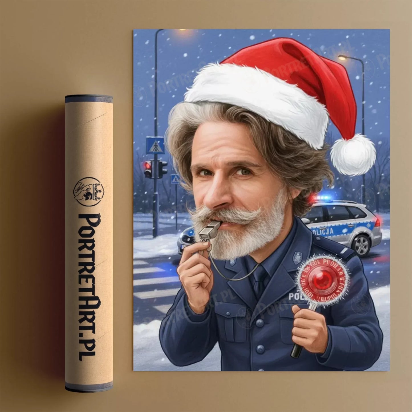 Policja Wersja Świąteczna - Karykatura ze zdjęcia