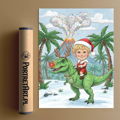Świąteczny T-Rex - Karykatura ze zdjęcia