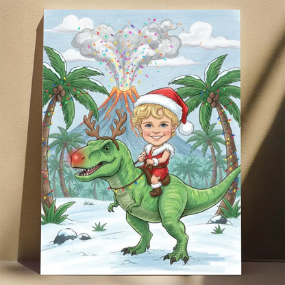 Świąteczny T-Rex - Karykatura ze zdjęcia