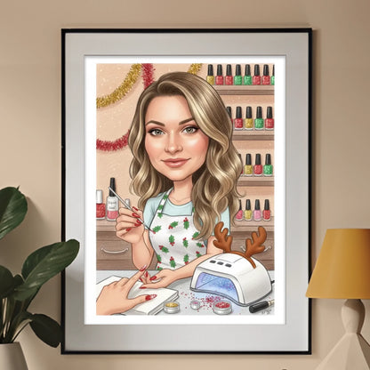 Świąteczna Stylistka Paznokci - Karykatura ze zdjęcia