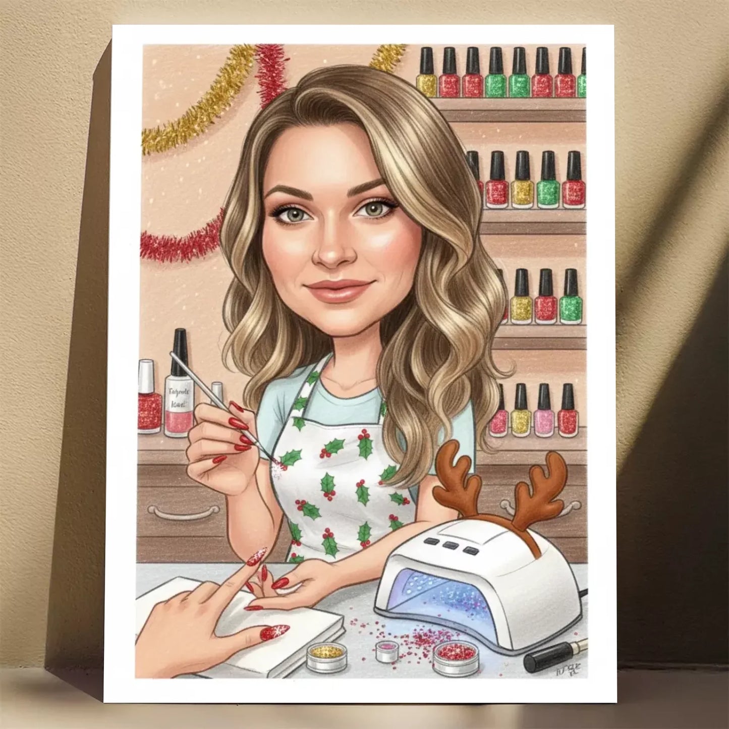 Świąteczna Stylistka Paznokci - Karykatura ze zdjęcia