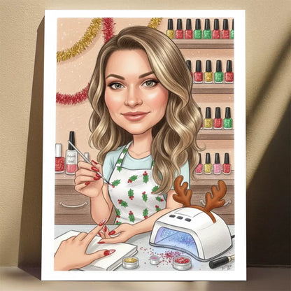 Świąteczna Stylistka Paznokci - Karykatura ze zdjęcia
