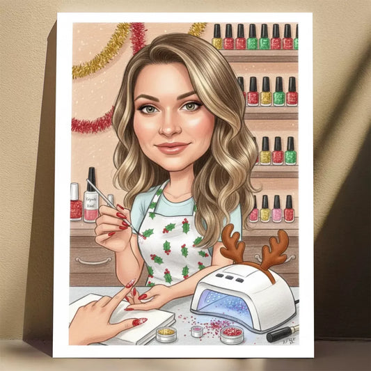 Świąteczna Stylistka Paznokci - Karykatura ze zdjęcia