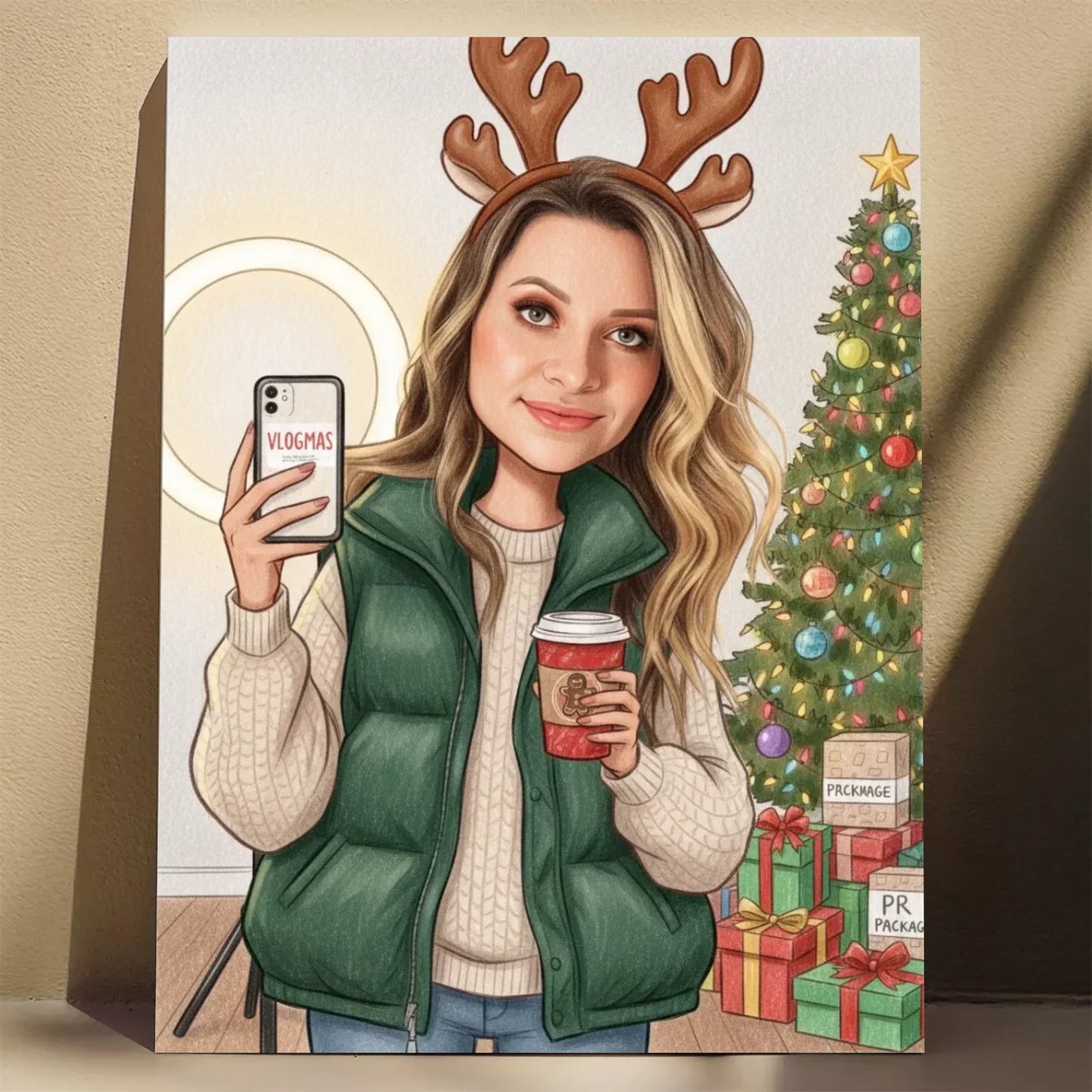 Świąteczna Influencerka - Karykatura ze zdjęcia