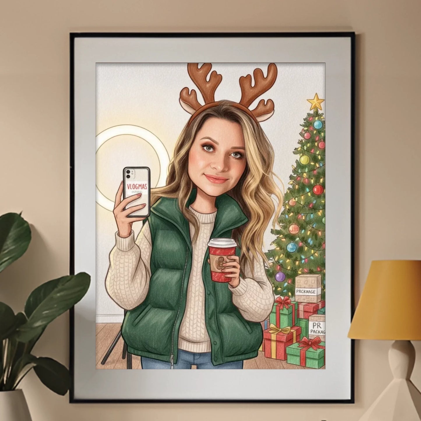 Świąteczna Influencerka - Karykatura ze zdjęcia