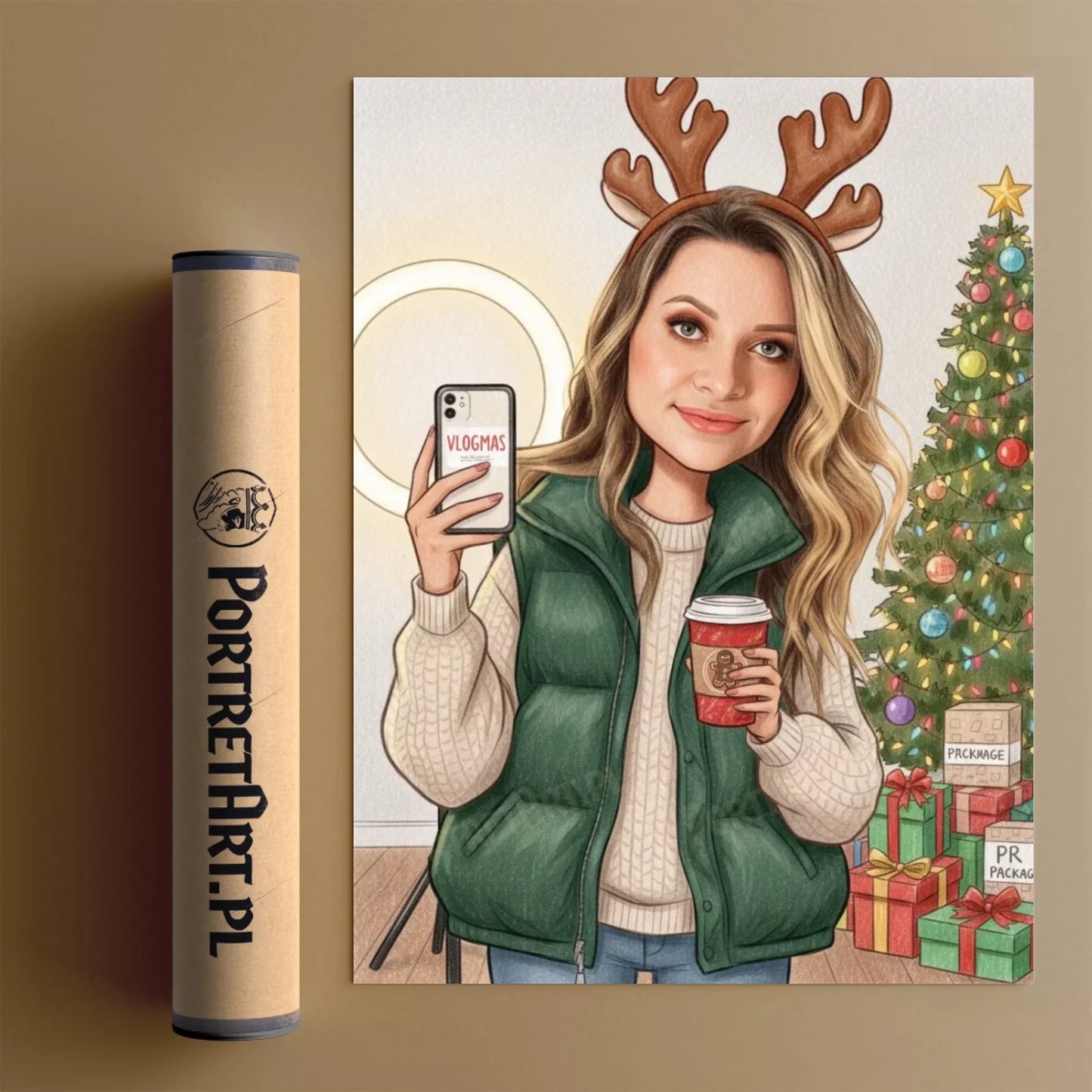 Świąteczna Influencerka - Karykatura ze zdjęcia