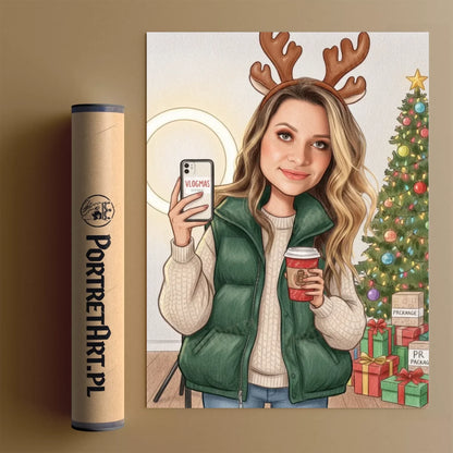 Świąteczna Influencerka - Karykatura ze zdjęcia