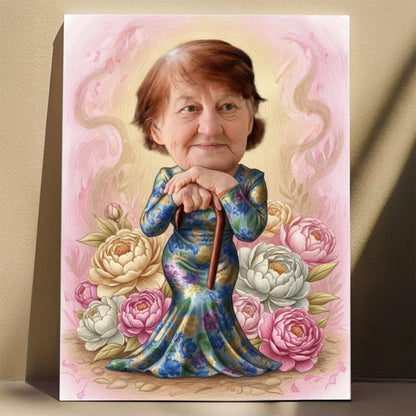 Floral Glamour Babcia - Karykatura ze zdjęcia