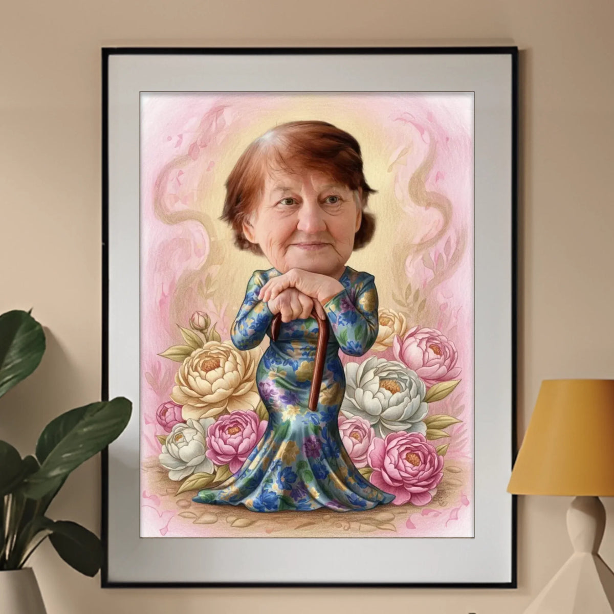 Floral Glamour Babcia - Karykatura ze zdjęcia