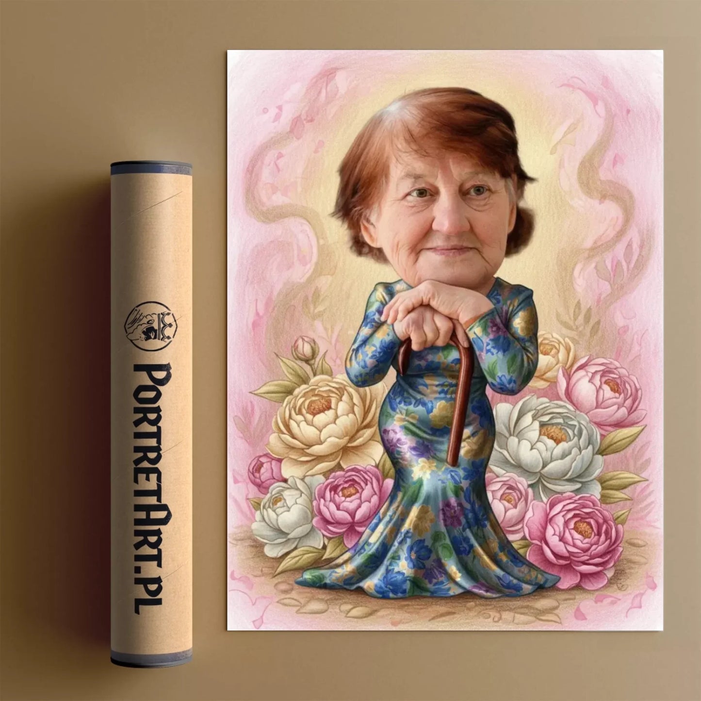 Floral Glamour Babcia - Karykatura ze zdjęcia