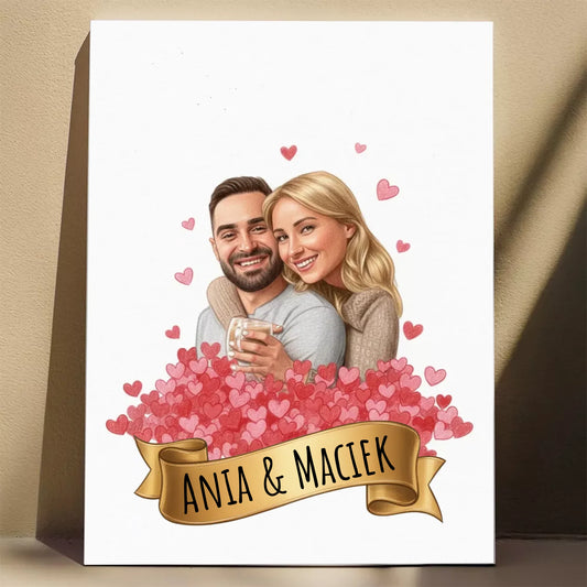 W Kąpieli z Serduszek - Karykatura ze zdjęcia