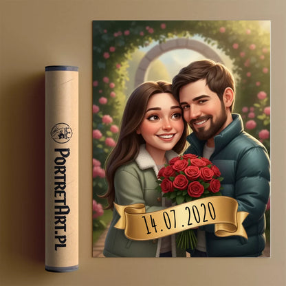 Z Wiązanką Róż 3D - Karykatura ze zdjęcia