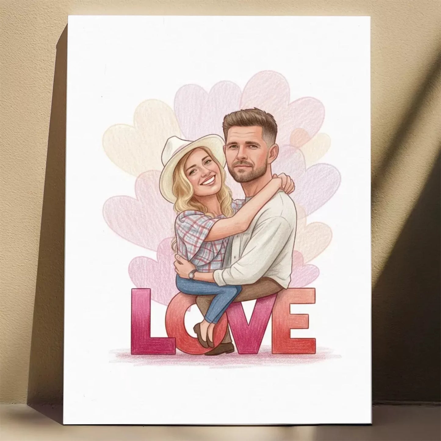 Siedzący na Napisie "LOVE" - Karykatura ze zdjęcia