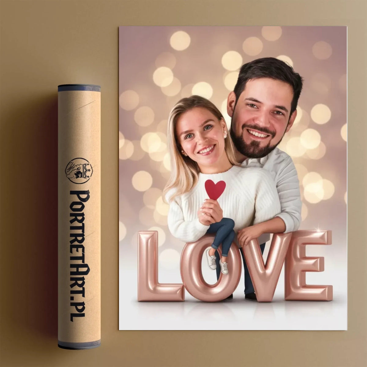 Siedzący na Napisie "LOVE" 3D - Karykatura ze zdjęcia