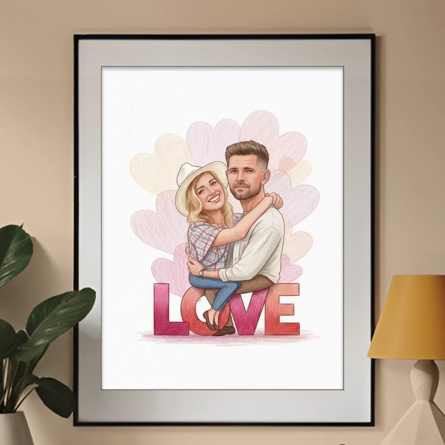 Siedzący na Napisie "LOVE" - Karykatura ze zdjęcia